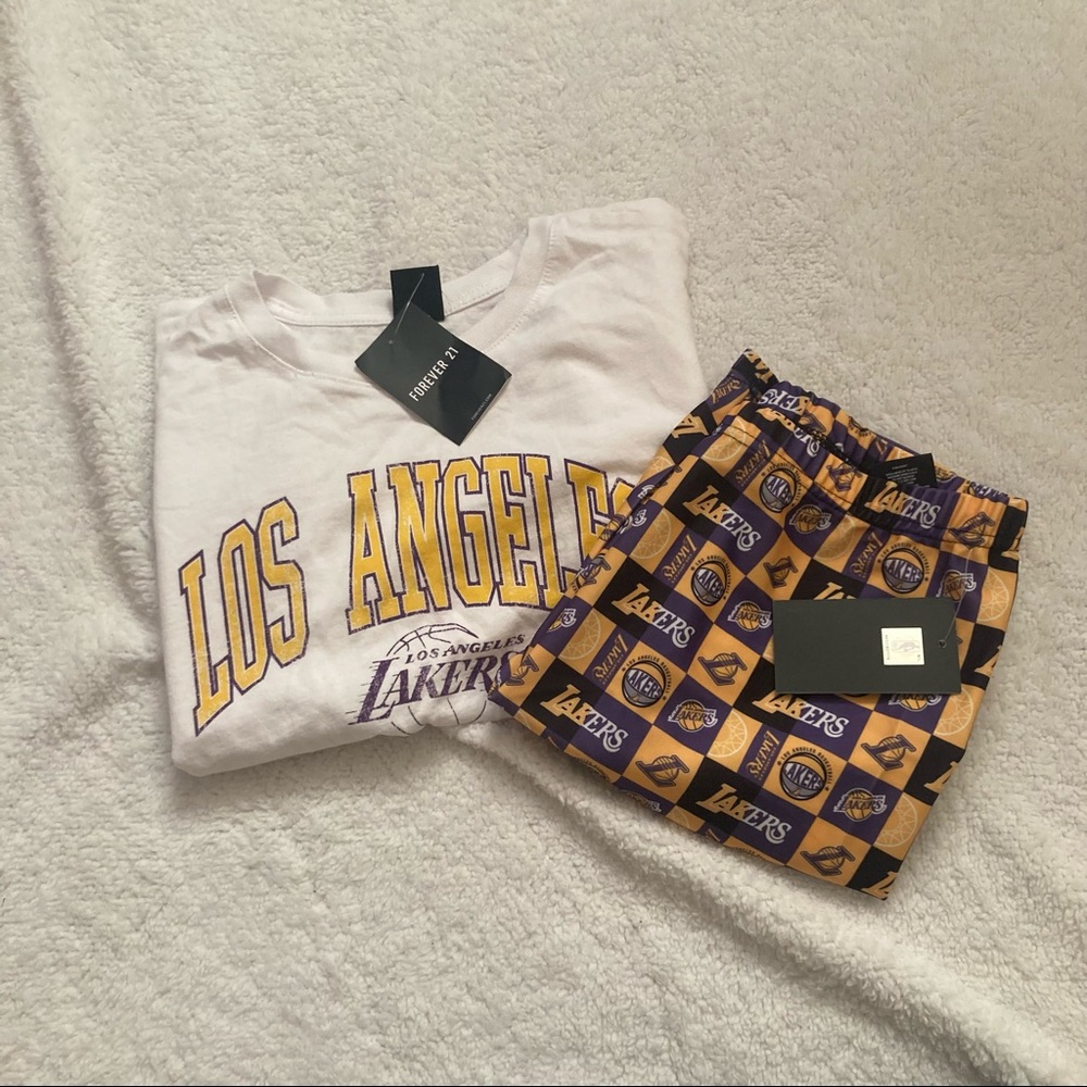 Forever 21 Lakers Drawstring Crop top & Biker Short Set